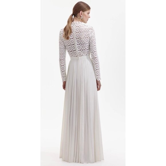 Self-Portrait Mock Neck White Long Dress Size 10 - Picture 3 of 10